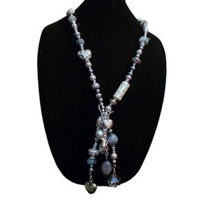 Vintage Hand -Tied Chunky Silver-Tone Beaded Necklace